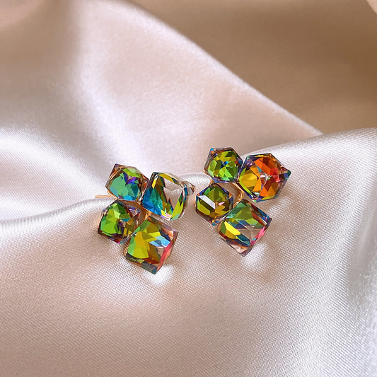 Veelkleurige Zirkonium Oorbellen in Elegant Goud